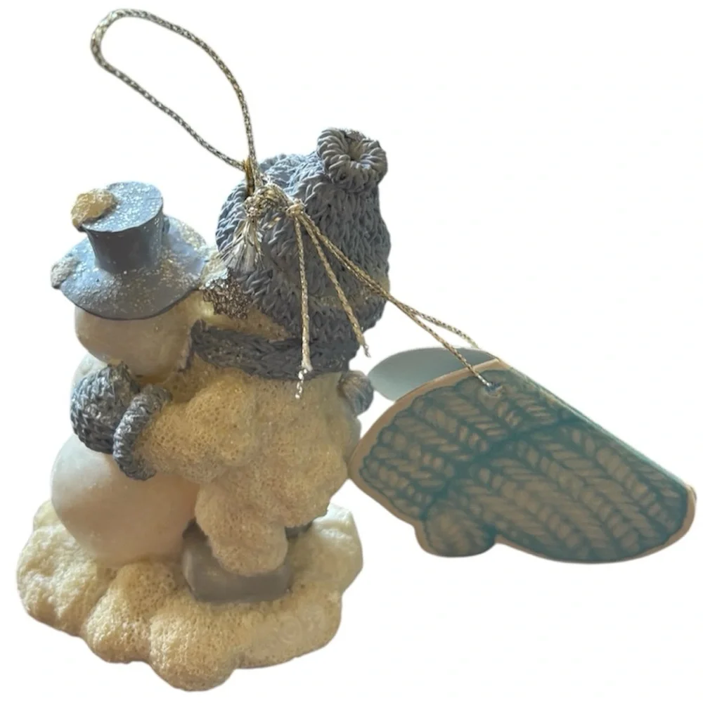 Snowman Christmas Ornament Vintage Snow Buddies Collectible White Blue Silver